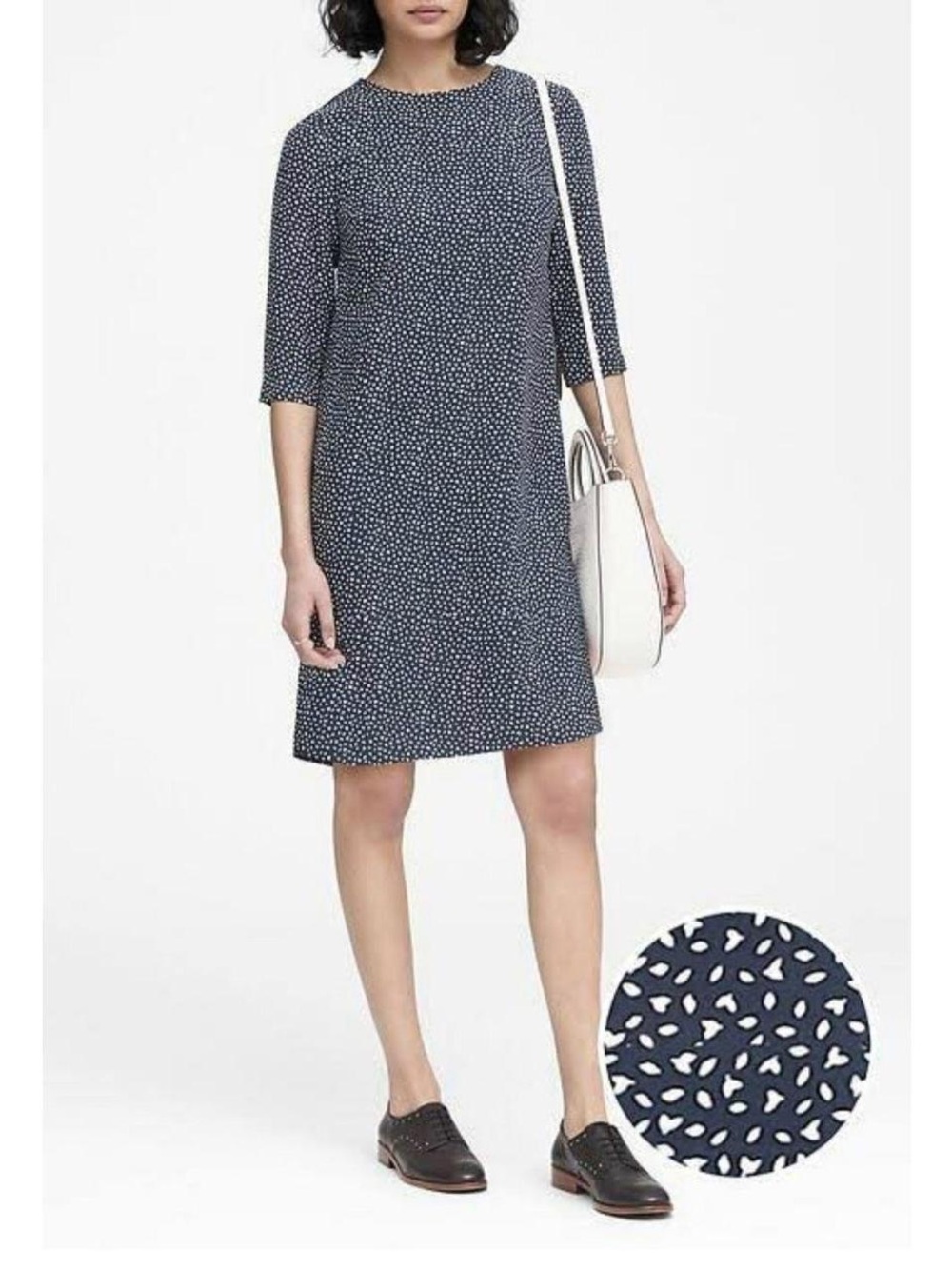 Banana Republic Black White Print Shift Dress Size 0 3/4 Sleeve